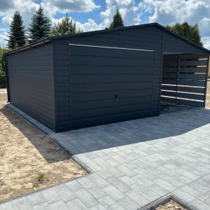 Garaż 3,5m x 6m + 2,5m wiata, Antracyt, Brama uchylna
