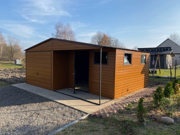 Garaż blaszany 6m x 5m, drewnopodobny z wnęką - obrazek 2