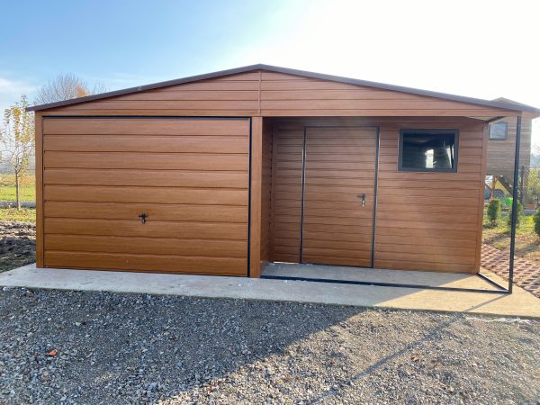 Garaż blaszany 6m x 5m, drewnopodobny z wnęką