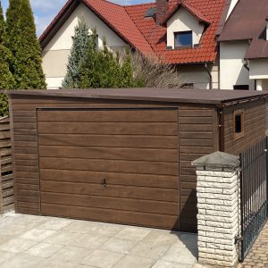 Garaż blaszany 4m x 6m, Orzech - drewnopodobny