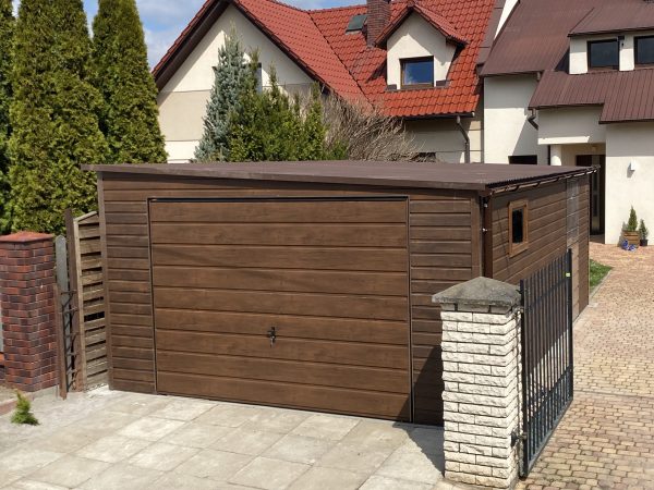 Garaż blaszany 4m x 6m, Orzech - drewnopodobny