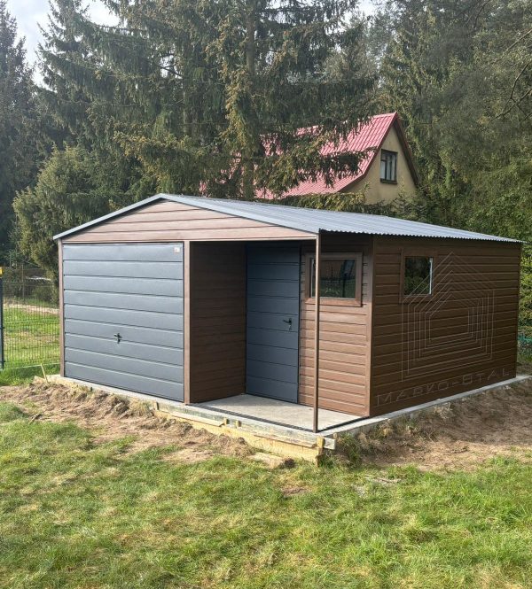 Garaż blaszany 5m x 6m z wnęką, drewnopodobny + grafit - Image 2