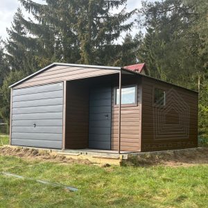 Garaż blaszany 5m x 6m z wnęką, drewnopodobny + grafit