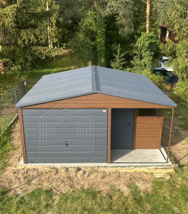 Garaż blaszany 5m x 6m z wnęką, drewnopodobny + grafit - Image 3
